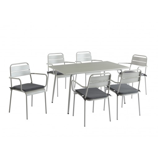 Ensemble PANTONE table 140 cm et 6 chaises de jardin gris glacier
