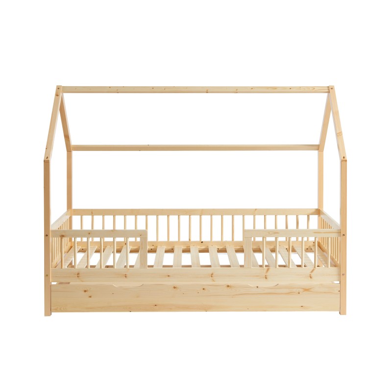 Lit cabane avec barrières TINY pin massif 90x190 sommier + tiroir inclus Lit cabane avec barrières TINY pin massif 90x190 sommier + tiroir inclus