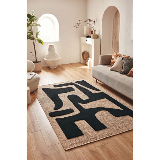 Tapis PIA noir motif contemporain 200x290 cm