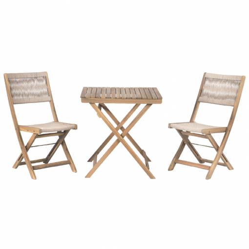 Ensemble repas AMILA 2 places en bois d'acacia blanchi 100% FSC et corde beige