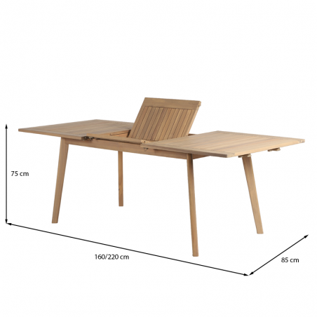 Ensemble table et chaises MOLA 8 places extensible 160/220 cm en bois d'acacia FSC blanchi et textilène