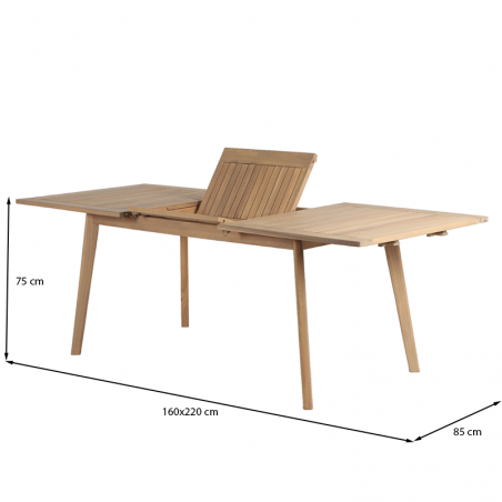 Ensemble table et chaises MOLA 8 places extensible 160/220 cm en bois d'acacia FSC blanchi