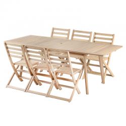 Ensemble table et chaises MOLA 6 places extensible 160/220 cm en bois d'acacia FSC blanchi