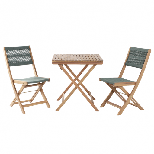 Ensemble repas AMILA 2 places en bois d'acacia blanchi 100% FSC et corde verte