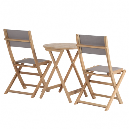 Ensemble table et chaises de jardin RIMINI 2 places en bois d'acacia et textilène taupe