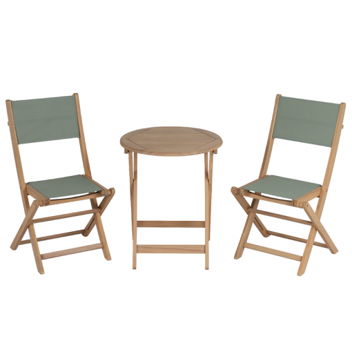 Ensemble table et chaises de jardin RIMINI en bois d'acia et textilène vert kaki