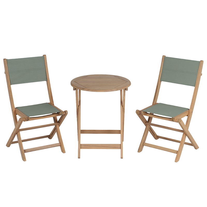 Ensemble table et chaises de jardin RIMINI en bois d'acia et textilène vert kaki