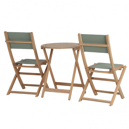 Ensemble table et chaises de jardin RIMINI en bois d'acia et textilène vert kaki