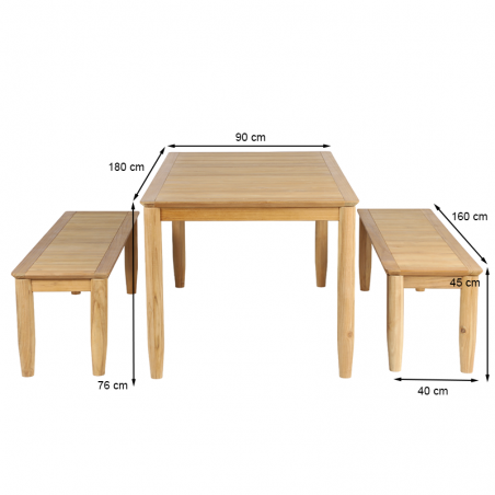 Ensemble table et bancs SAFARI 6 places 180 cm en bois teck 100% FSC