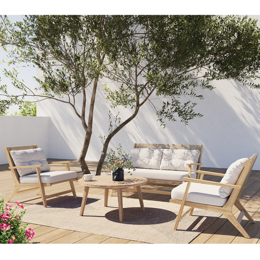 Salon de jardin BONAO 4 places en bois d’acacia et rotin coloris beige