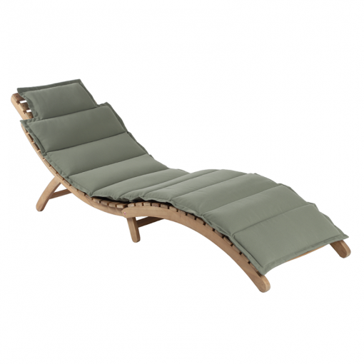 Chaise longue de jardin KOS en bois d'acacia blanchi 100% FSC matelas vert kaki