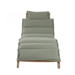 Chaise longue de jardin KOS en bois d'acacia blanchi 100% FSC matelas vert kaki