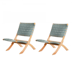 Lot de 2 fauteuils de jardin MATERA en bois d’acacia blanchi 100% FSC et corde verte