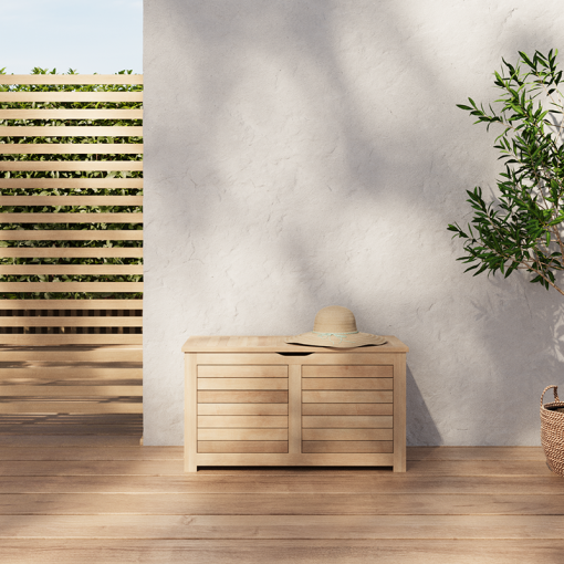Coffre de jardin TERA en bois d'acacia blanchi 100% FSC 90x45x50 cm