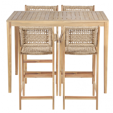 Ensemble table et 4 chaises KUTA hautes en bois d'acacia FSC blanchi