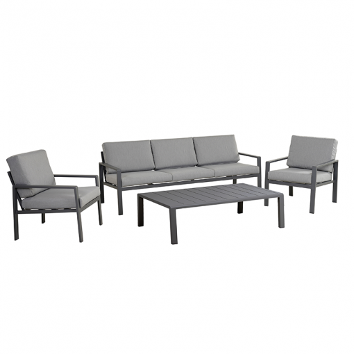 Salon de jardin DINA 5 places aluminium gris foncé et coussins gris clair