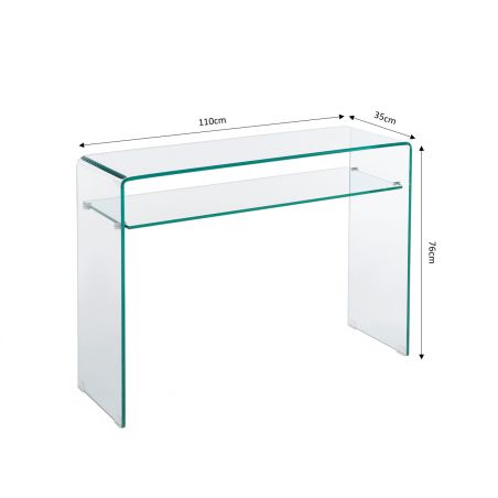 Console GINZA verre trempé transparent 110 cm double plateau