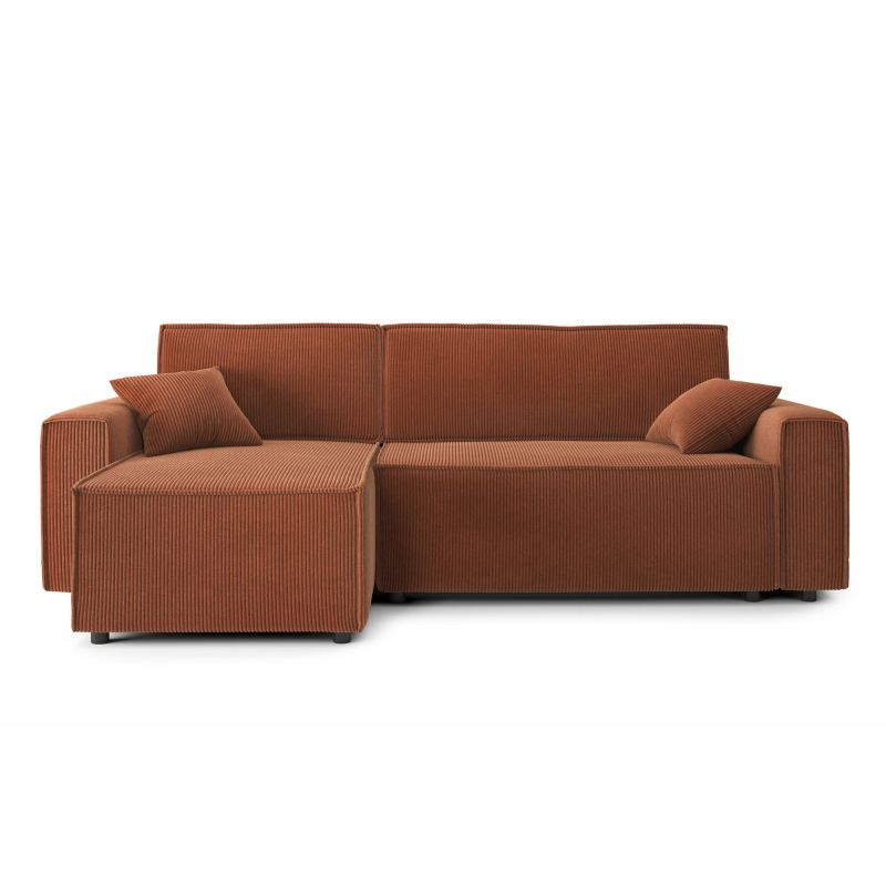 Canapé d'angle MIRA convertible et réversible velours côtelé terracotta 4 places