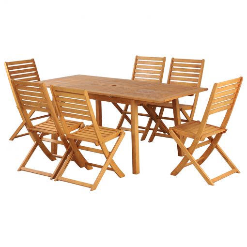 Ensemble table et chaises de jardin PRATO 6 places en bois d'eucalyptus FSC 120-180 cm avec housse de protection