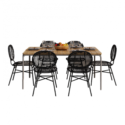 Ensemble table ASTI en bois d'acacia FSC 160 cm et 6 chaises de jardin