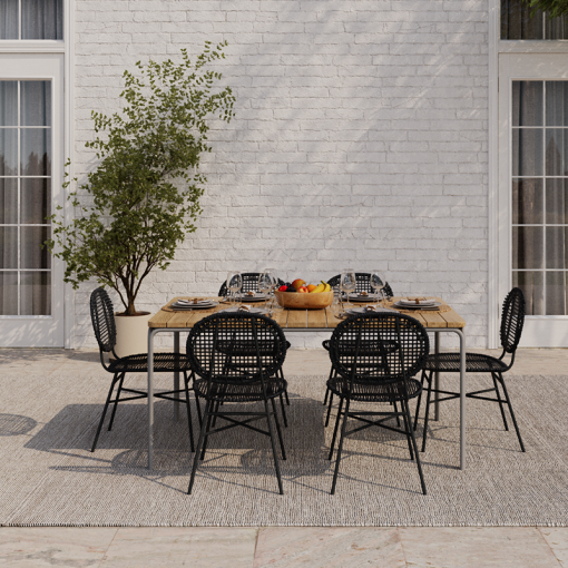 Ensemble table ASTI en bois d'acacia FSC 160 cm et 6 chaises de jardin coloris noir