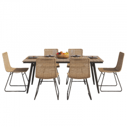 Ensemble table ALBA en bois d'acacia FSC et 6 chaises de jardin beige