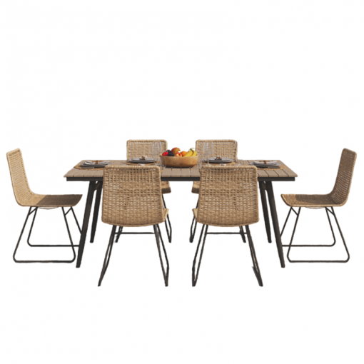Ensemble table ALBA en bois d'acacia FSC et 6 chaises de jardin beige