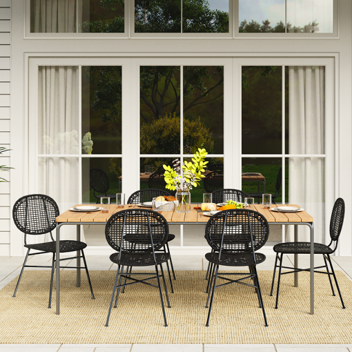 Ensemble table ASTI en bois d'acacia FSC 200 cm et 6 chaises de jardin coloris noir