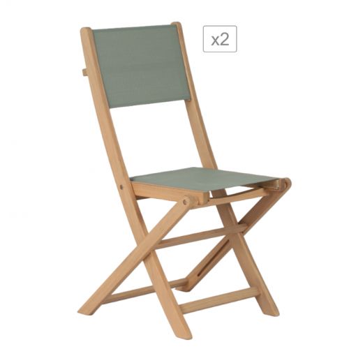Lot de 2 chaises de jardin RIMINI en bois d'acia et textilène vert kaki