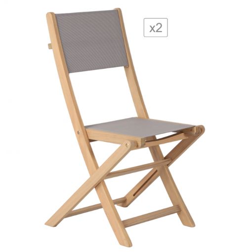 Lot de 2 chaises de jardin RIMINI en bois d'acacia 100% FSC et textilène taupe