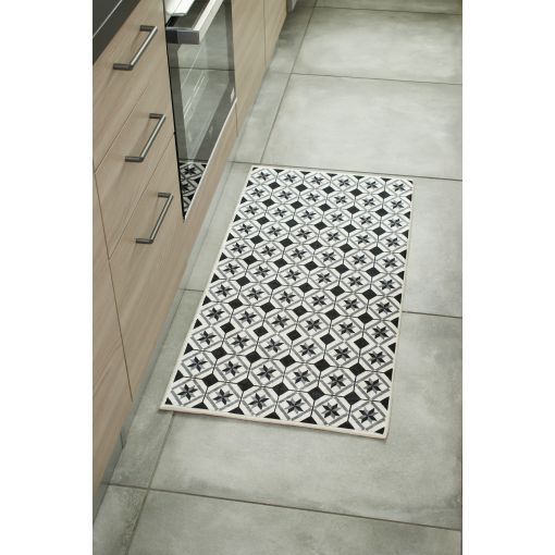 Tapis de cuisine YARA noir motif carreaux de ciment 50x100 cm