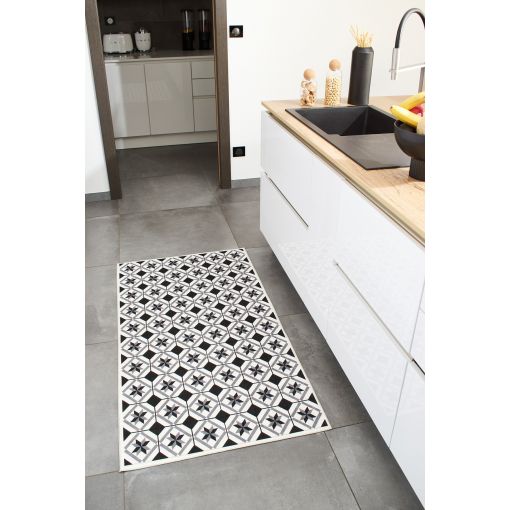 Tapis de cuisine YARA noir motif carreaux de ciment 80x150cm