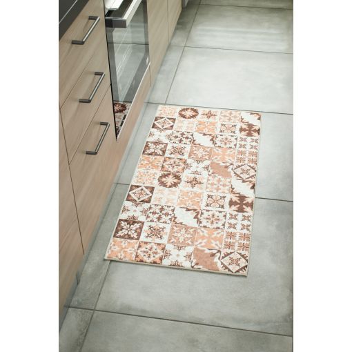 Tapis de cuisine YARA orange motif carreaux de ciment 50x100 cm