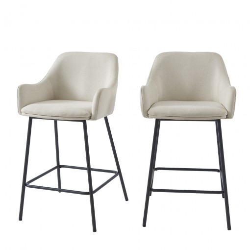 Lot de 2 tabourets de bar NILS tissu beige