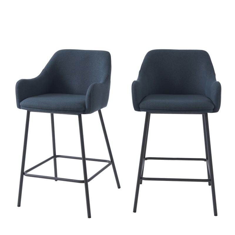 Lot de 2 tabourets de bar NILS tissu bleu