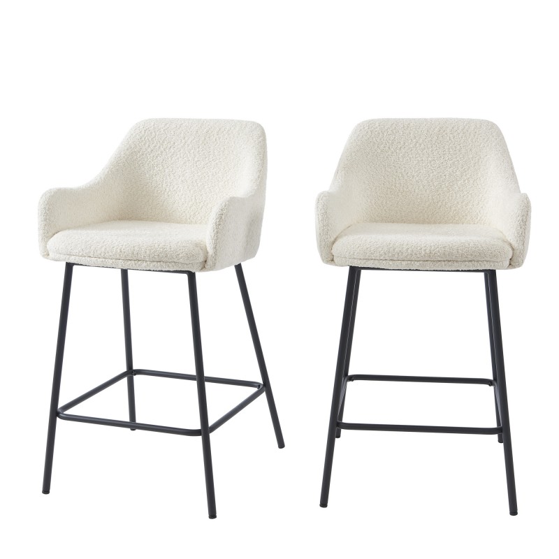 Lot de 2 tabourets de bar NILS tissu bouclette blanc