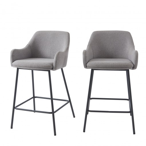 Lot de 2 tabourets de bar NILS tissu gris