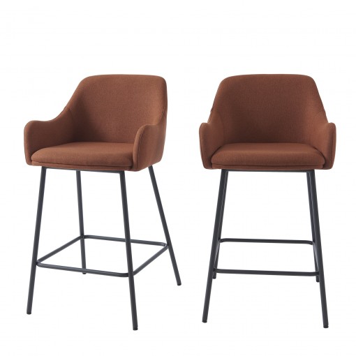 Lot de 2 tabourets de bar NILS tissu terracotta