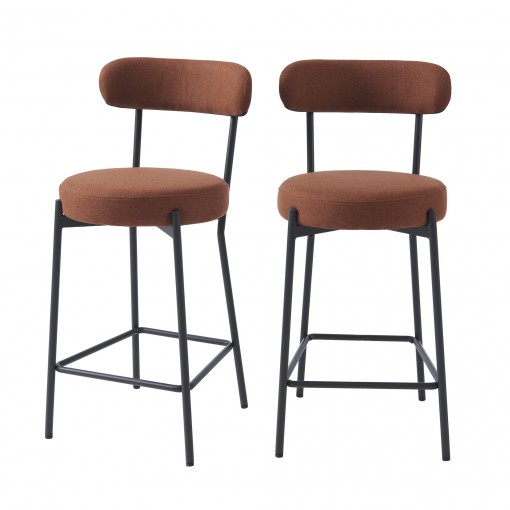 Lot de 2 tabourets de bar NOA tissu terracotta