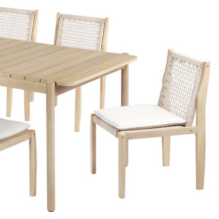 Ensemble table 210cm et 8 chaises SAMOA en bois d'acacia FSC blanchi