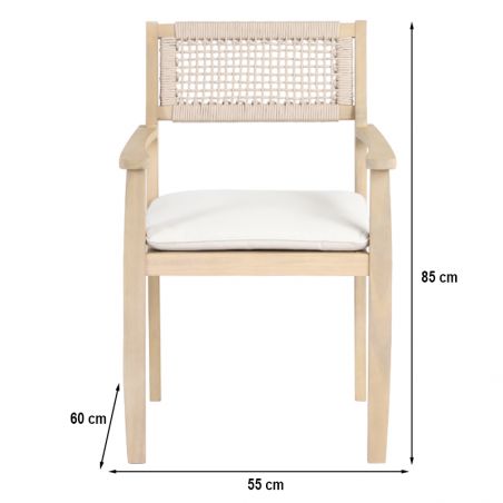 Ensemble table 210cm et 8 fauteuils SAMOA en bois d'acacia FSC blanchi