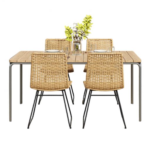 Ensemble table ASTI en bois d'acacia FSC 160 cm et 4 chaises de jardin