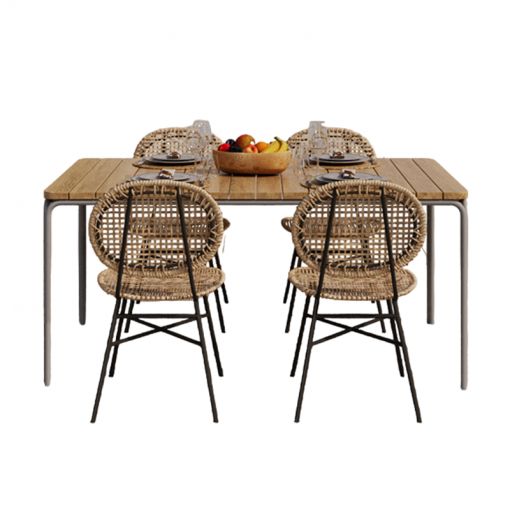 Ensemble table ASTI en bois d'acacia FSC 160 cm et 4 chaises naturelles