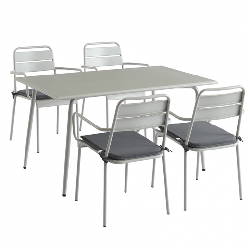 Ensemble PANTONE table 140 cm et 4 chaises de jardin gris glacier