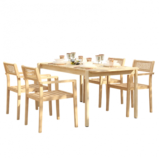 Ensemble table SAMOA en bois d'acacia FSC 180 cm et 4 fauteuils de jardin