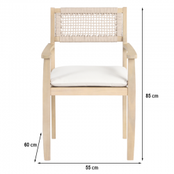 Ensemble table 180cm et 4 fauteuils SAMOA en bois d'acacia FSC blanchi
