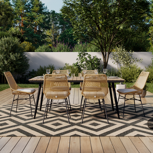 Ensemble table ALBA en bois d'acacia FSC et 6 chaises de jardin avec coussins