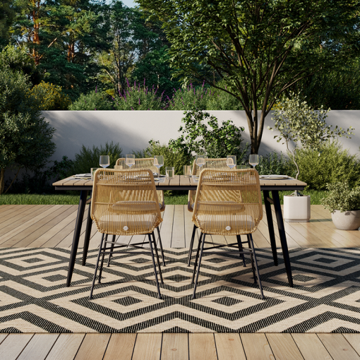 Ensemble table ALBA en bois d'acacia FSC et 4 chaises de jardin avec coussins