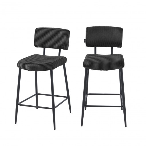 Lot de 2 tabourets de bar EKO en velours côtelé noir