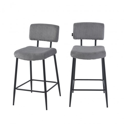 Lot de 2 tabourets de bar EKO en velours côtelé gris